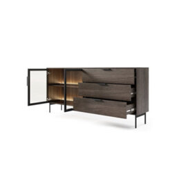 Arte Lumi Glass-Fronted Sideboard 181Cm Drawers - Oak Dunin & Black With Drawers And Led Lighting For Modern Interiors - thumbnail 2