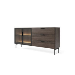 Arte Lumi Glass-Fronted Sideboard 181Cm Drawers - Oak Dunin & Black With Drawers And Led Lighting For Modern Interiors - thumbnail 1