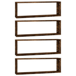 Berkfield Wall Cube Shelves 4 Pcs Smoked Oak 80X15X26.5 Cm Engineered Wood - thumbnail 2