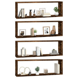 Berkfield Wall Cube Shelves 4 Pcs Smoked Oak 80X15X26.5 Cm Engineered Wood - thumbnail 4