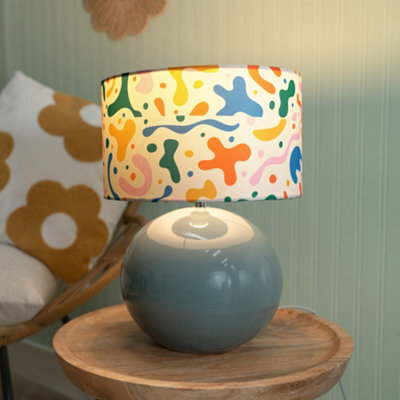 Valuelights Bosco Eucalyptus Ceramic Table Lamp With Abstract Shape Drum Shade - Led Bulb Included - image 1