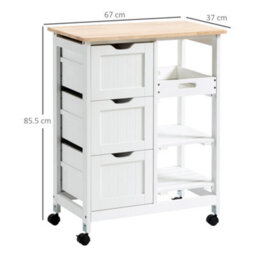 Homcom Rolling Kitchen Island Cart, Bar Serving Cart, Compact Trolley White - thumbnail 3