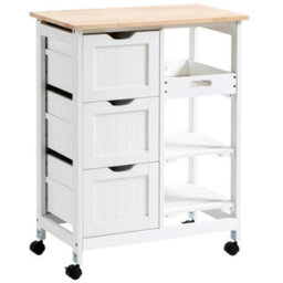Homcom Rolling Kitchen Island Cart, Bar Serving Cart, Compact Trolley White - thumbnail 2