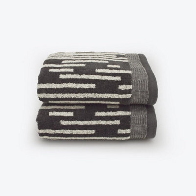Allure Bath Fashions Pop Up Zero Twist Barcode Stripe Pair Of Hand Towels - Dark Steel - image 1