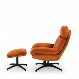 Orange Swivel Armchair With Footstool In Velvet Upholstery - thumbnail 7