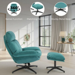 Orange Swivel Armchair With Footstool In Velvet Upholstery - thumbnail 8