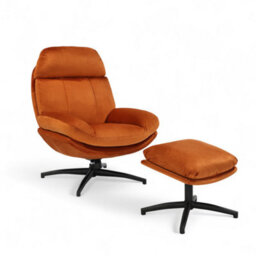 Orange Swivel Armchair With Footstool In Velvet Upholstery - thumbnail 5