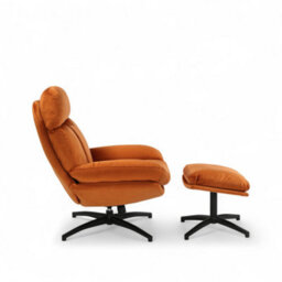 Orange Swivel Armchair With Footstool In Velvet Upholstery - thumbnail 6