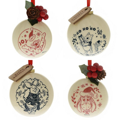 Widdop Gifts Disney Winnie The Pooh Set Of 4 Christmas Tree Baubles - Gloss Finish, Round Multicolour Decorations, Indoor Use