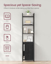 6-Tier Shelving Unit, Tall Bookcase With Adjustable Shelves And Metal Frame, For Living Room Or Bedroom Storage, Ebony Black - thumbnail 3