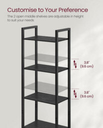 6-Tier Shelving Unit, Tall Bookcase With Adjustable Shelves And Metal Frame, For Living Room Or Bedroom Storage, Ebony Black - thumbnail 5