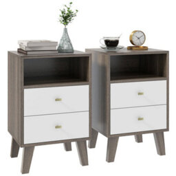 Wyld Haus Cosana Grey And White Industrial-Scandinavian Pair Of Bedside Tables With 2 Drawers And Open Shelf - thumbnail 2