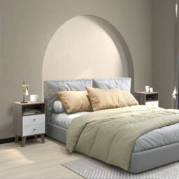 Wyld Haus Cosana Grey And White Industrial-Scandinavian Pair Of Bedside Tables With 2 Drawers And Open Shelf - thumbnail 3