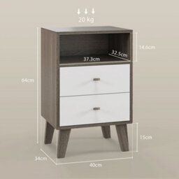 Wyld Haus Cosana Grey And White Industrial-Scandinavian Pair Of Bedside Tables With 2 Drawers And Open Shelf - thumbnail 4