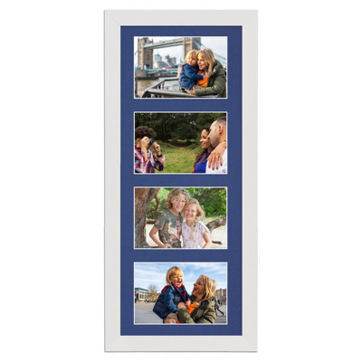 AK Frames 50X20Cm White Modern Multi Photo Frame With Blue Mount - Holds 4 Apertures (4X) 6X4 Photos - image 1
