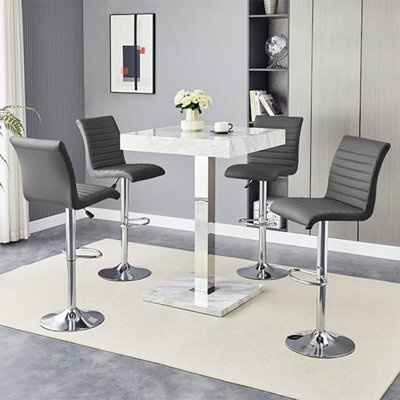 Furniture in Fashion Topaz Magnesia Effect High Gloss Bar Table 4 Ripple Grey Stools - image 1