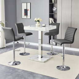 Furniture in Fashion Topaz Magnesia Effect High Gloss Bar Table 4 Ripple Grey Stools