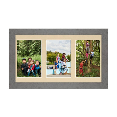 AK Frames 40X20Cm Marble Grey Modern Multi Photo Frame With Ivory Mount - Holds 3 Apertures (3X) 6X4 Photos - image 1