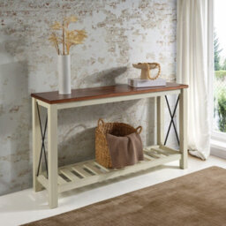 Mercers Furniture Cottage White/cream Painted Pine Console Table Sideboard Wooden With Storage Shelf 81H X 132W X 36D Cm