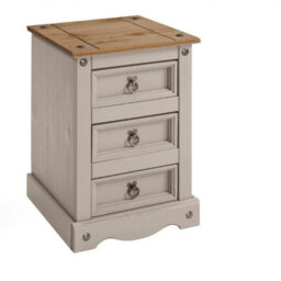 Mercers Furniture Corona Grey Wax Painted Medium 3 Drawer Bedside Cabinet Table Chest Solid Wood Pine With Mexican Styling Wooden - thumbnail 1