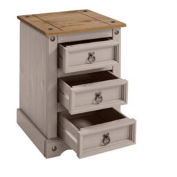 Mercers Furniture Corona Grey Wax Painted Medium 3 Drawer Bedside Cabinet Table Chest Solid Wood Pine With Mexican Styling Wooden - thumbnail 2