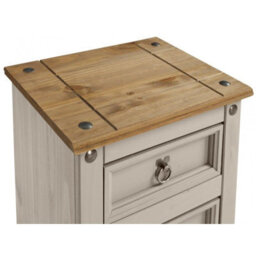 Mercers Furniture Corona Grey Wax Painted Medium 3 Drawer Bedside Cabinet Table Chest Solid Wood Pine With Mexican Styling Wooden - thumbnail 3