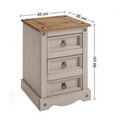 Mercers Furniture Corona Grey Wax Painted Medium 3 Drawer Bedside Cabinet Table Chest Solid Wood Pine With Mexican Styling Wooden - thumbnail 4
