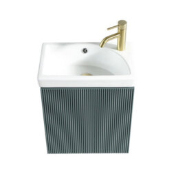 FNX Bathrooms Fluted Mini Cloakroom Vanity Unit With Basin Wall Hung Soft Close Door Integrated Storage - Smoked Sage - thumbnail 5