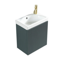 FNX Bathrooms Fluted Mini Cloakroom Vanity Unit With Basin Wall Hung Soft Close Door Integrated Storage - Smoked Sage - thumbnail 4
