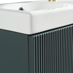 FNX Bathrooms Fluted Mini Cloakroom Vanity Unit With Basin Wall Hung Soft Close Door Integrated Storage - Smoked Sage - thumbnail 6