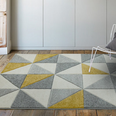 Ochre Modern Geometric Easy To Clean Dining Room Rug-200Cm X 290Cm - image 1