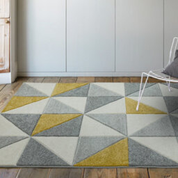 Ochre Modern Geometric Easy To Clean Dining Room Rug-200Cm X 290Cm - thumbnail 1