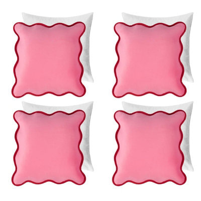 OHS 4 Pack Matte Velvet Scallop Edge Filled Cushion Cover, Pink/red - 45 X 45Cm - image 1