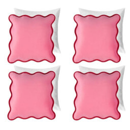 OHS 4 Pack Matte Velvet Scallop Edge Filled Cushion Cover, Pink/red - 45 X 45Cm