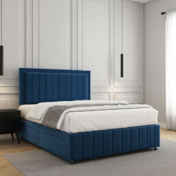 REGIONAL FURNISHINGS Blue Plush Velvet Divan Bed Set Upholstered 24Inch Headboard & Footboard 2Drawersfootend & Mattress In 4Ft 4Ft6 5Ft 6Ft Sizes - thumbnail 3