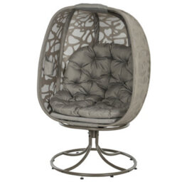 Matteo Swivel Egg Chair With Cushions, Foldable Indoor/outdoor Lounge, Sand Brown Steel Frame For Garden & Patio - thumbnail 1
