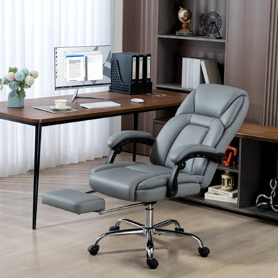 Homcom Office Chair, Computer Desk Chair With Spring Cushion, Grey - image 1
