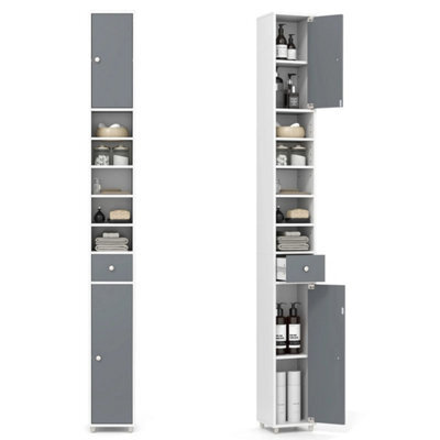 Tall Slim Bathroom Cabinet Grey+White - image 1