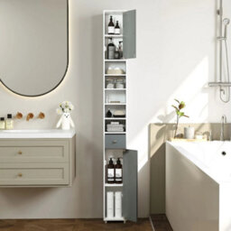 Tall Slim Bathroom Cabinet Grey+White - thumbnail 5