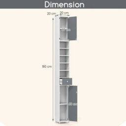 Tall Slim Bathroom Cabinet Grey+White - thumbnail 2