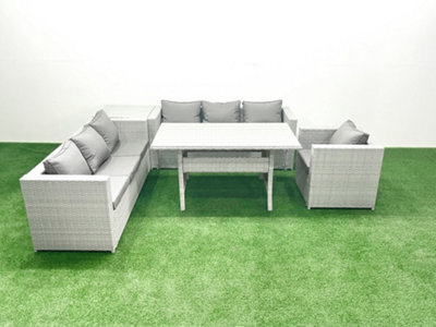 Fimous 5 Pieces Outdoor Rattan Sofa Set Cushions Patio Garden Furniture Sets Armchair Dining Table Side Table - image 1