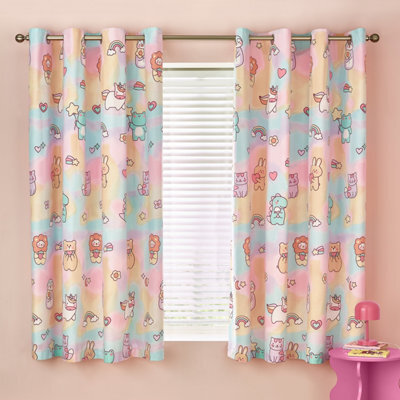 Catherine Lansfield Kids Forever Together Fully Reversible 66X72 Inch Eyelet Curtains Two Panels Pastel - image 1
