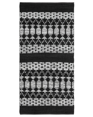 Beliani Hand-Loomed Leather Rug Black White Rectangle 80 X 150 Cm - image 1