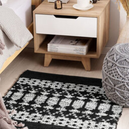 Beliani Hand-Loomed Leather Rug Black White Rectangle 80 X 150 Cm - thumbnail 2