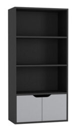 Urbn-Living Urbnliving Height 118Cm 4 Tier Wooden Bookcase Cupboard With Doors Storage Shelving Display Colour Black Door Grey Cabinet Unit - thumbnail 3