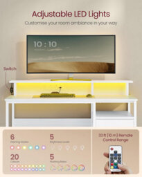 Songmics Study Desk With Led Lighting, Monitor Riser, Fabric Drawers And Built-In Outlets, Ideal For Home Office, Maple White - thumbnail 3