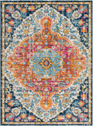Livabliss Floransa-Vintage Orange Blue Pink Cream Traditional Boho Living Dining Bedroom Rug 200 X 275 Cm Easy Care, Non Shedding - thumbnail 1