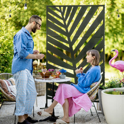 Outsunny 6.5Ft Metal Outdoor Privacy Screen Panel With Stand, Banana Leaf Style - image 1