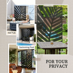 Outsunny 6.5Ft Metal Outdoor Privacy Screen Panel With Stand, Banana Leaf Style - thumbnail 6