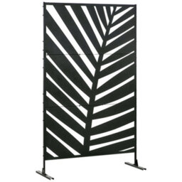 Outsunny 6.5Ft Metal Outdoor Privacy Screen Panel With Stand, Banana Leaf Style - thumbnail 2